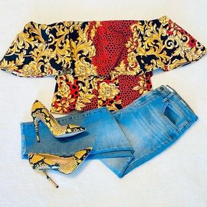 NY&Co Ruffle Sleeve Off the Shoulder Top